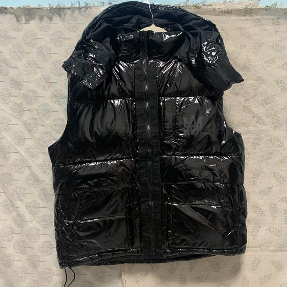 Amiri Smooth Grain Black Leather Down Vest